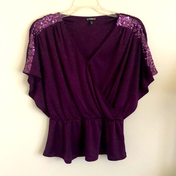 Express purple sequin shoulder surplice peplum top - Picture 13 of 13